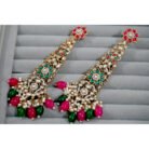 Pink & Green Pachi Kundan Passa Earrings
