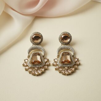 Amber Stone Pakistani Dangle Golden Earrings
