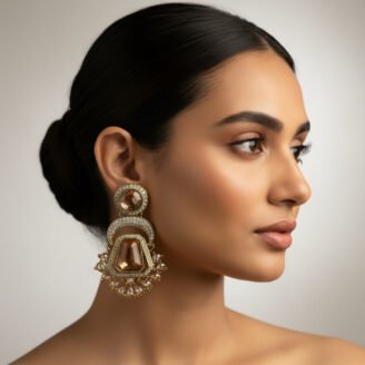 Amber Stone Pakistani Dangle Golden Earrings