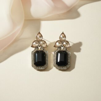 Black Tear Drop Golden Earrings