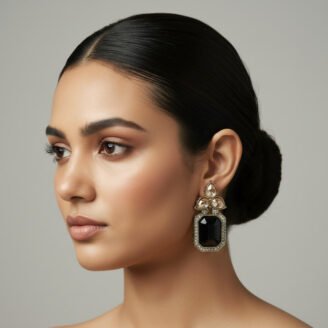 Black Tear Drop Golden Earrings