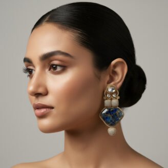 Blue Kundan Moissanite Polki Earrings