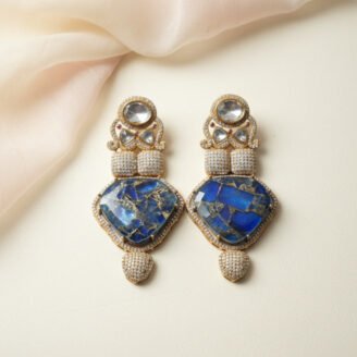 Blue Kundan Moissanite Polki Earrings