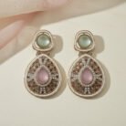Dual Crystal Dangler Golden Earrings