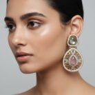 Dual Crystal Dangler Golden Earrings