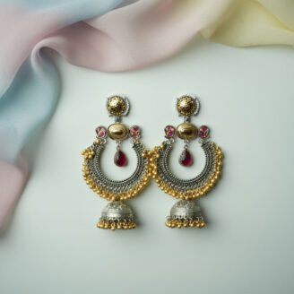 Dual Tone Ruby Kundan Earrings