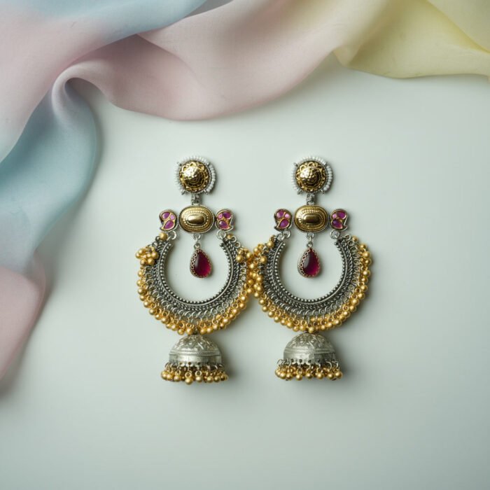 Dual Tone Ruby Kundan Earrings