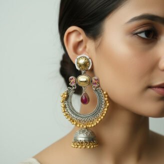 Dual Tone Ruby Kundan Earrings