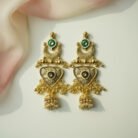 Green Enamel & Pearl Jhumka Earrings