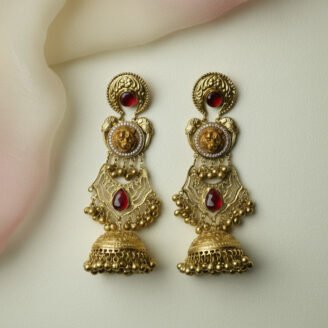 Lion Motif Golden Jhumka Earrings