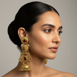 Lion Motif Golden Jhumka Earrings