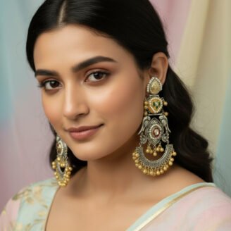 Long Dual Tone Chandbali Earrings