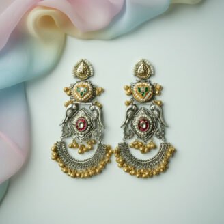 Long Dual Tone Chandbali Earrings