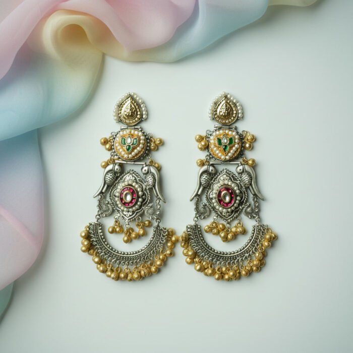 Long Dual Tone Chandbali Earrings