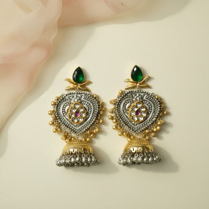 Long Dual Tone Jhumka Drop Earrings