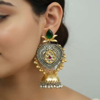 Long Dual Tone Jhumka Drop Earrings