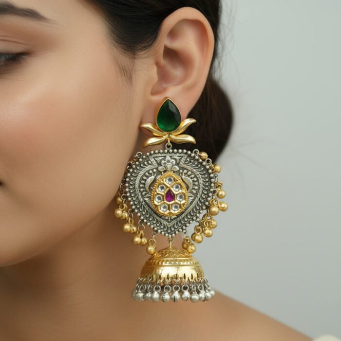 Long Dual Tone Jhumka Drop Earrings