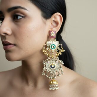 Long Dual Tone Multi Color Jhumka Earrings