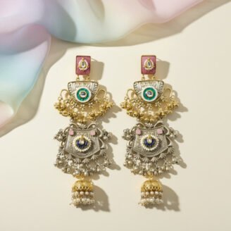 Long Dual Tone Multi Color Jhumka Earrings