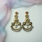 Long Dual Tone Multi-Color Pearl Stone Earrings