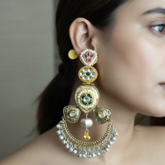 Long Dual Tone Multi-Color Pearl Stone Earrings