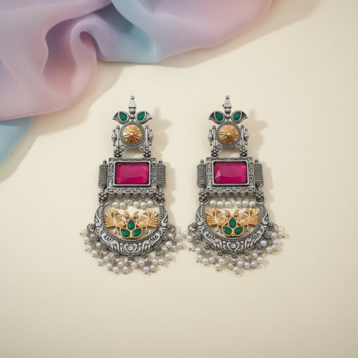 Oxidised Silver Dangler Earrings