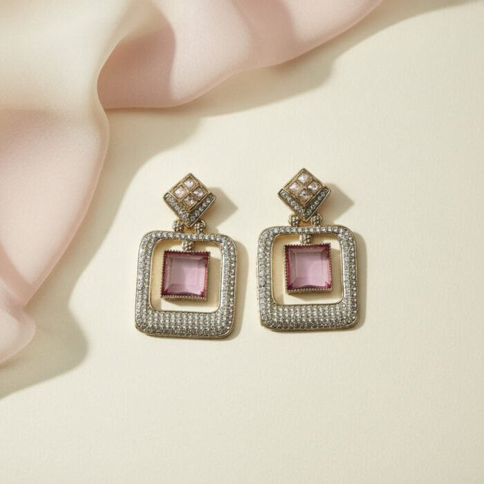 Pink AD Golden Earrings