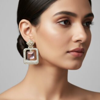 Pink AD Golden Earrings