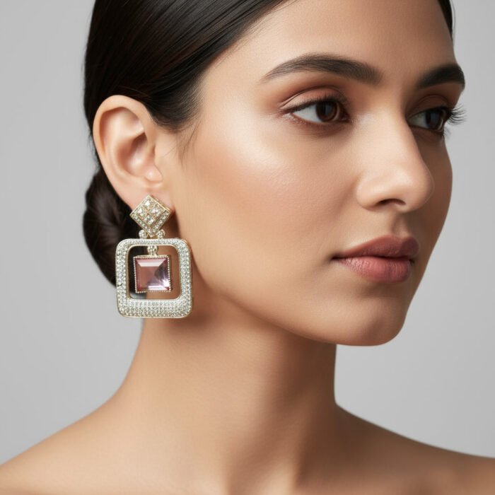 Pink AD Golden Earrings