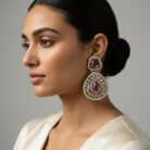 Pink Crystal Dangler Golden Earrings