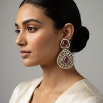 Pink Crystal Dangler Golden Earrings