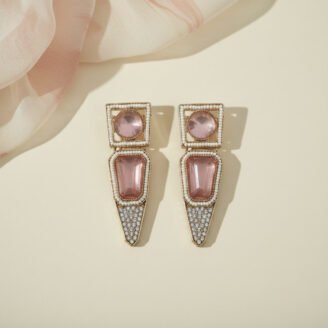 Pink Stone Vintage Golden Clip-on Earrings