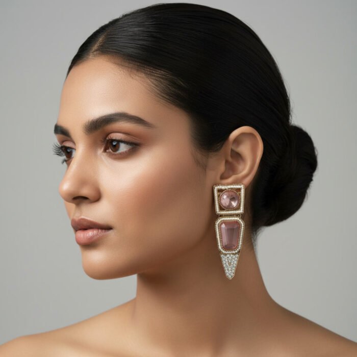Pink Stone Vintage Golden Clip-on Earrings