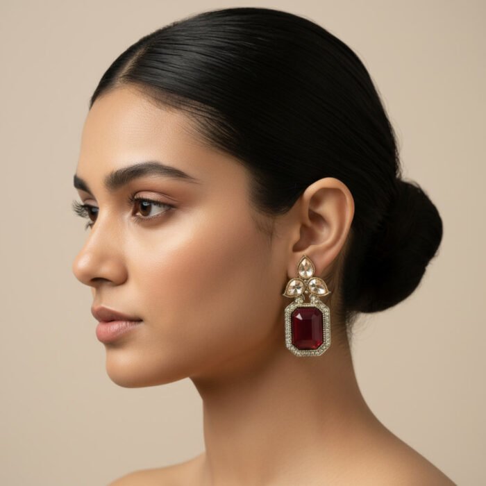 Red Tear Drop Golden Earrings