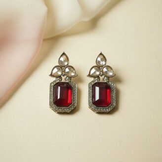 Red Tear Drop Golden Earrings