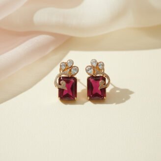 Ruby Brooch Golden Earrings