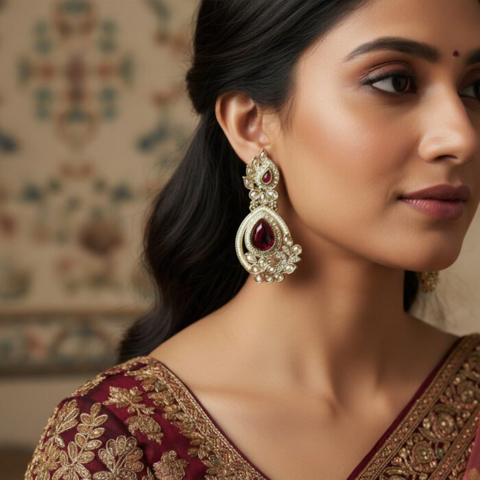 Ruby Stone AD Golden Earrings-1 Ruby Stone AD Golden Earrings
