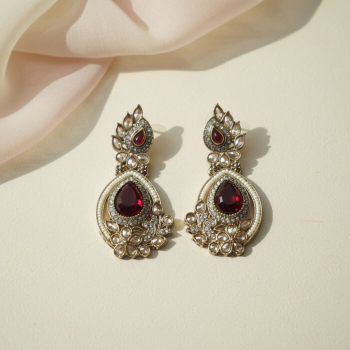 Ruby Stone AD Golden Earrings Ruby Stone AD Golden Earrings