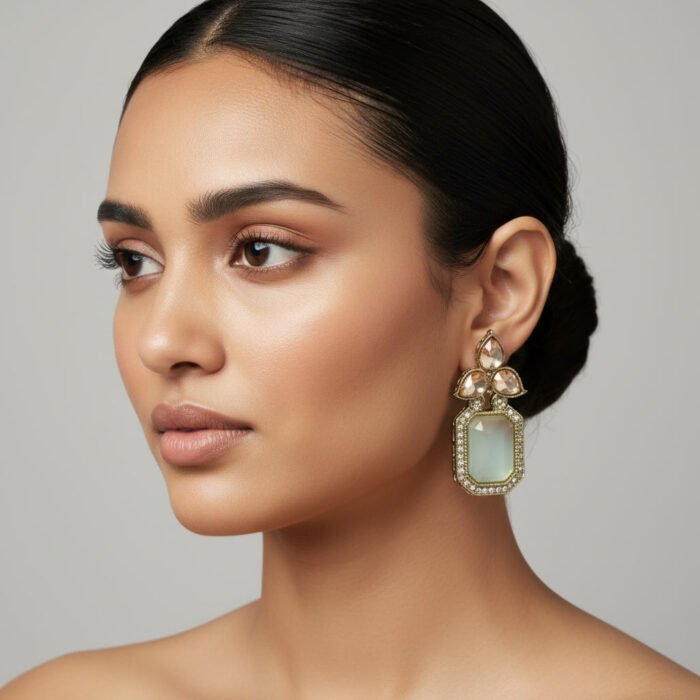 Sea Green Tear Drop Golden Earrings