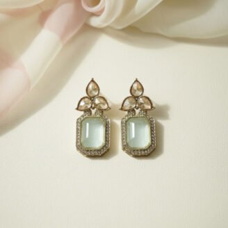 Sea Green Tear Drop Golden Earrings