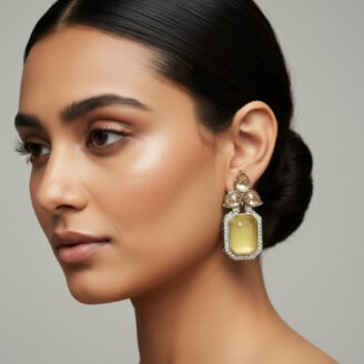Yellow Tear Drop Golden Earrings