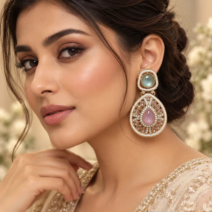 Dual Crystal Dangler Golden Earrings