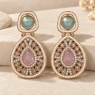 Dual Crystal Dangler Golden Earrings