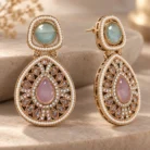 Dual Crystal Dangler Golden Earrings
