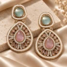 Dual Crystal Dangler Golden Earrings