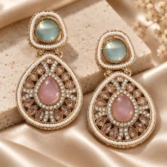 Dual Crystal Dangler Golden Earrings Dual Crystal Dangler Golden Earrings