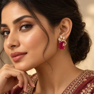 Ruby Brooch Golden Earrings