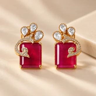Ruby Brooch Golden Earrings