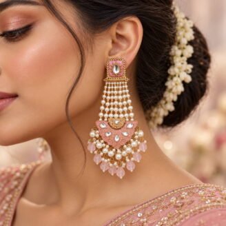 Pink Beads & Pearls Studded Kundan Passa Earrings