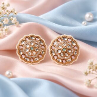 Cubic Zirconia & Pearl Beaded Polki Earrings